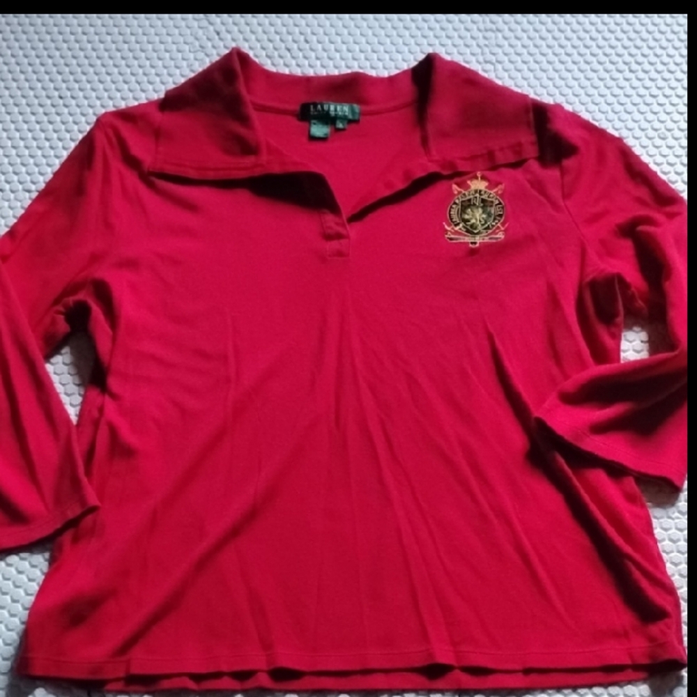 Lauren Ralph Lauren Red Blouse with Gold Emblem